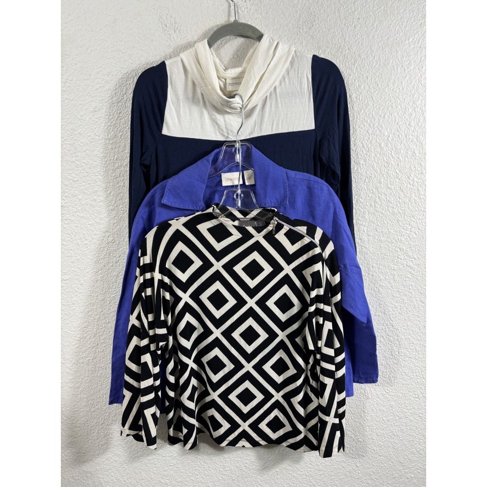 Chicos Womens Tops Lot of‎ 3 Size 0 Travelers Zenergy Geometric Blue White